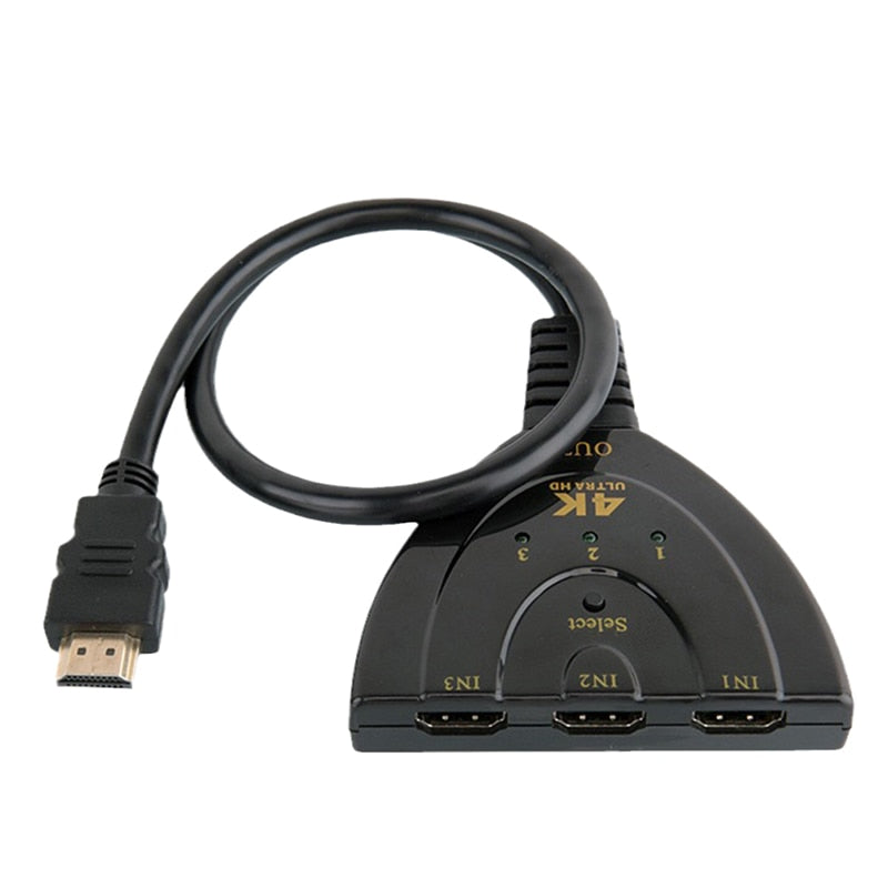 4K*2K Mini 1080P 3 in 1 Video Cable Splitter - 3 portar, 3D HDMI-kompatibel omkopplare och 4K-adapterkonverter för PC, HDTV, PS3/4, Xbox.