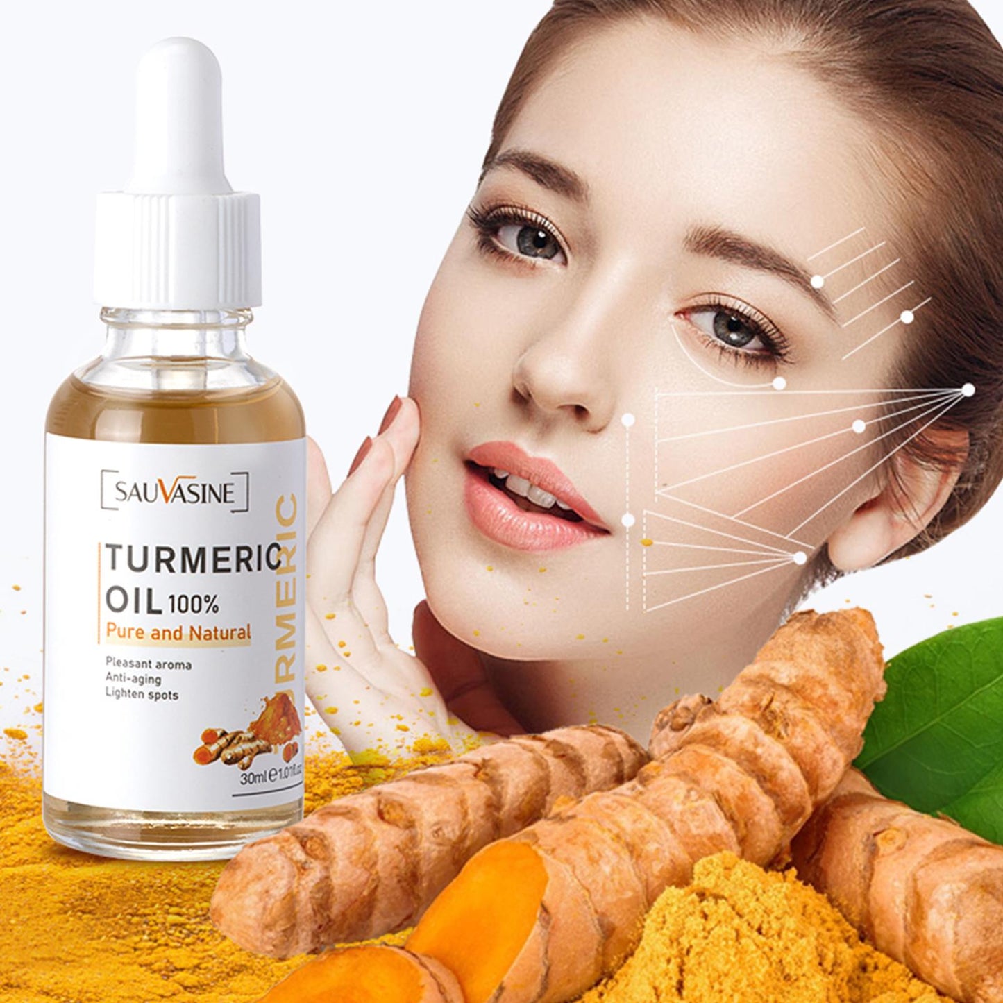 5 st/set Turmeric Face Care Sets, ansiktsrengöringskräm, ansiktskräm, tvål, olja, serum